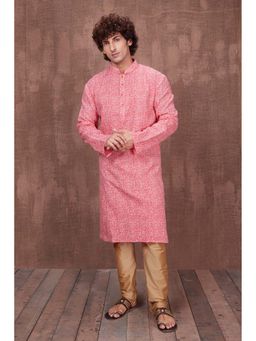ETHNIC INDIA - Floral Cotton Pink Regular Straight Kurta