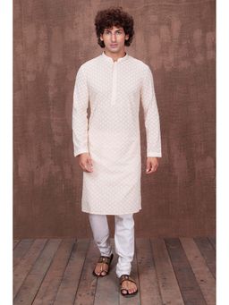 ETHNIC INDIA - Embroidered Cotton Off White Regular Straight Kurta