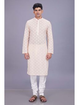 ETHNIC INDIA - Embroidered Cotton Peach Regular Straight Kurta