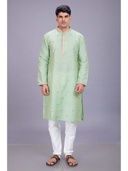 ETHNIC INDIA - Embroidered Polyester Green Regular Straight Kurta