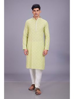 ETHNIC INDIA - Embroidered Cotton Green Regular Straight Kurta
