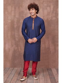 ETHNIC INDIA - Striped Viscose Rayon Navy Blue Regular Straight Kurta