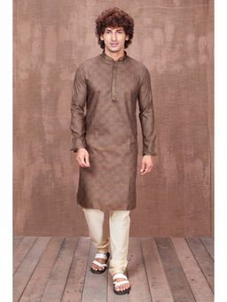 ETHNIC INDIA - Ethnic Motifs Polyester Brown Regular Straight Kurta