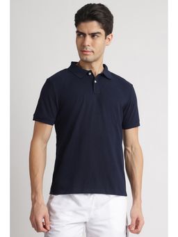 Reebok - Men Navy Blue Collar Neck Polo T-Shirt