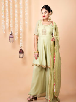 Empress Pitara - Sehr Mint Green Kurta And Palazzo With Dupatta (Set of 3)