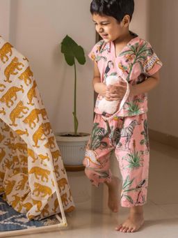 House of Ekam - Peach Tropical Night Suit (Set of 2)