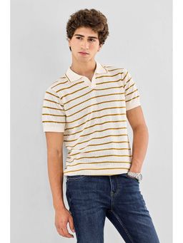 Snitch - Beige Stripes Regular Fit Polo T-Shirt