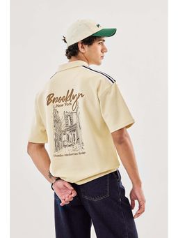 Snitch - Beige Graphic Oversized Fit Polo T-Shirt
