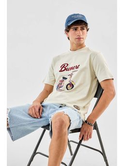 Snitch - Beige Printed Regular Fit T-Shirt