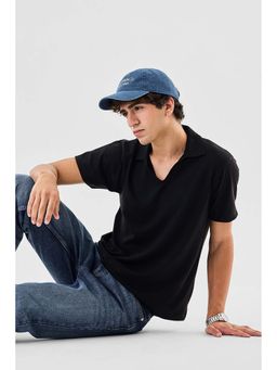 Snitch - Black Textured Slim Fit Polo T-Shirt