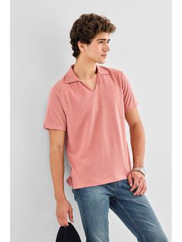 Snitch - Peach Textured Slim Fit Polo T-Shirt