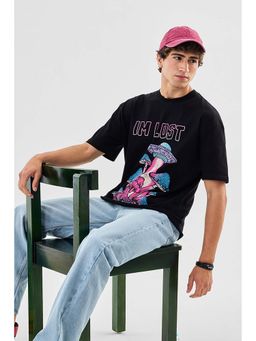 Snitch - Black Printed Oversized Fit T-Shirt