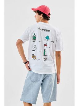 Snitch - White Printed Oversized Fit T-Shirt