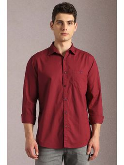 Louis Philippe - Maroon Solid Slim Fit Shirt