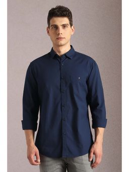 Louis Philippe - Navy Blue Solid Slim Fit Shirt