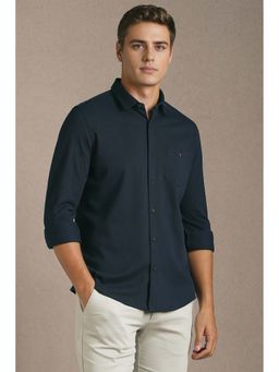 Louis Philippe - Navy Blue Solid Slim Fit Shirt