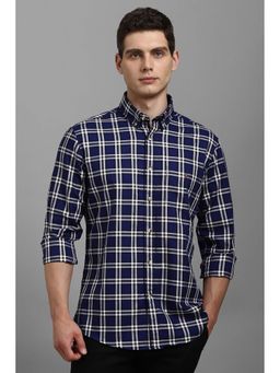 Louis Philippe - Navy Blue Checks Slim Fit Shirt