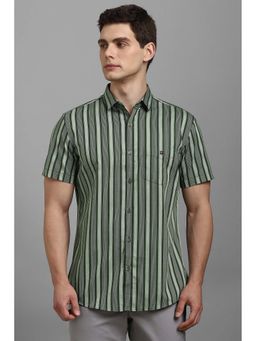 Louis Philippe - Green Stripes Slim Fit Shirt