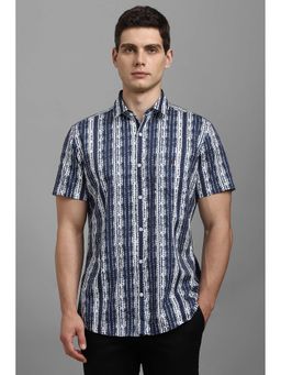 Louis Philippe - Navy Blue Stripes Slim Fit Shirt