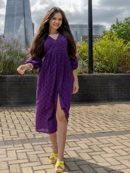 HOUSE OF JAMOTI - Stylish Violet Schiffli Dress