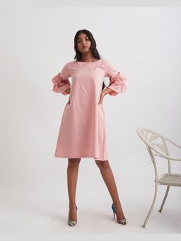 Gatsby Collection - Pink Musk Rose Boat Neck Ruffle Dress
