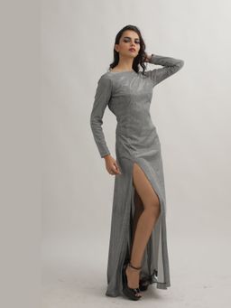 Gatsby Collection - Grey Ash Sequins Party Side Slit Dress