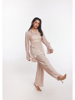 Gatsby Collection - Beige Shimmer Zoe Collar Neck Tunic and Pant
