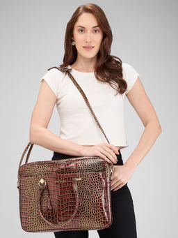 Caprese - Womens Miranda Large Burgundy Croco Laptop Bag