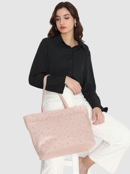 Caprese - Womens Merida Large Peach Floral Print Office Tote Bag