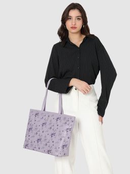 Caprese - Womens Snow Large Lavender Floral Print Office Tote Bag