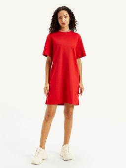 Levi's - Women Solid Red Relaxed Cotton Mini Dress
