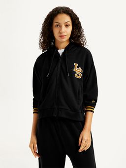 Levi's - Women Embroidered Black Oversized Cotton Bomber Jacket