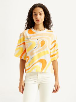 Levi's - Women Abstract Multi-Color Relaxed Cotton T-Shirt