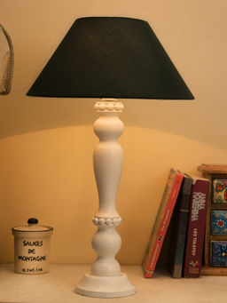 Homesake - Eureka White Wood Table Lamp Green Shade