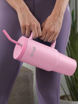 CULT - Unisex Tumbler 1200 ml with Steel Straw, Straw Cap and Cleaner - Pink