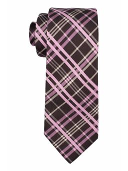 The Tie Hub - Hunter brown with Pink Plaid Microfiber Necktie