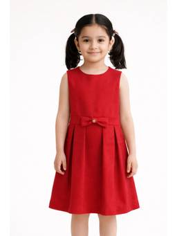 One Friday - Girls Red Solid Casual Dress