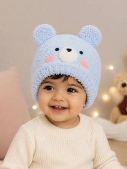 Mi Arcus - Blue Animal Face Design Knitted Warm Cap For Kids