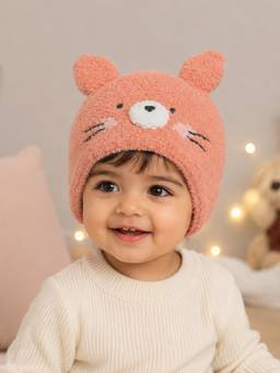 Mi Arcus - Orange Animal Face Design Knitted Warm Cap For Kids