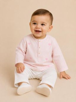 BYB Premium - Boys Light Pink Hand Embroidered Kurta And Pyjama