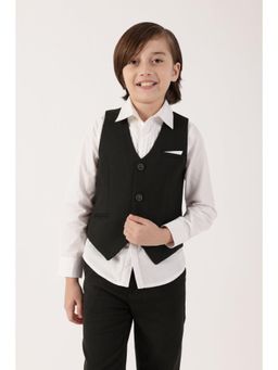 One Friday - Boys Olive Solid Sleeveless V-Neck Cotton Blend Waistcoat