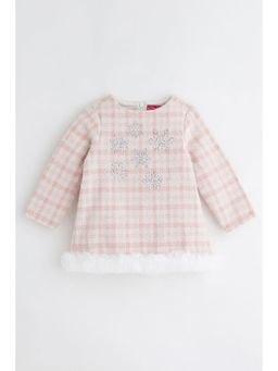 One Friday - Girls Pink Checks Woven Dress