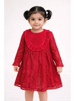 One Friday - Girls Red Self Design Dress