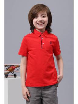 One Friday - Kids Boys Red Cotton Polo T-Shirt