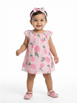 Creative Kids - Baby Girls Pink Floral Jumper Dress And Headband