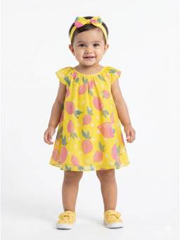 Creative Kids - Baby Girls Yellow Floral Jumper Dress And Headband