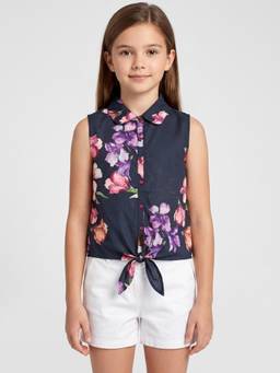 Creative Kids - Girl Floral Print Nylon Knotted Top