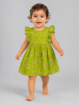 Creative Kids - Baby Girls Lime Green Schiffli Fit And Flare Dress