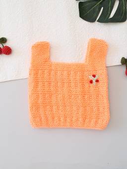 Woonie - Handknitted Sleeveless Floral Self Design Sweater - Orange