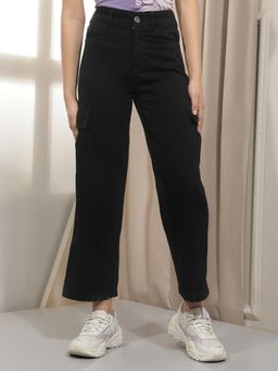 CRIMSOUNE CLUB - Girl's Black Straight Cargo Jeans